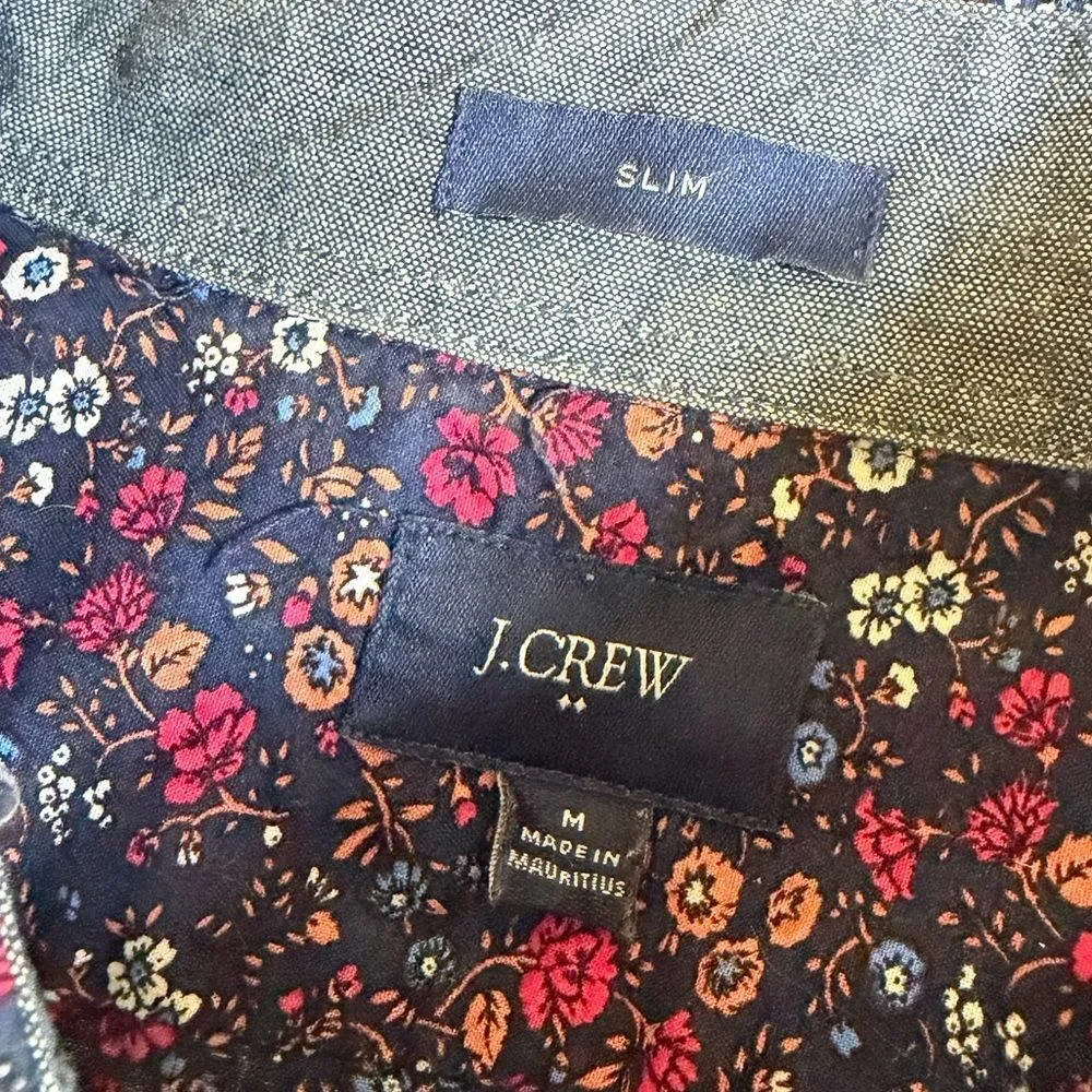 J. Crew Men's Slim Fit Floral Button-Down Shirt Size M Navy Multicolor Preppy